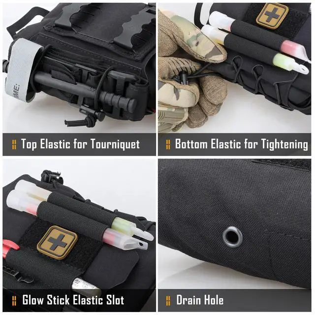 Alt view image 4 of 7 - IFAK Roll Medical Pouch for MOLLE Gear & Duty Belt | Quick Deploy Trauma Kit Carrier with Hypalon Handle, Elastic Loops & Patch Panel