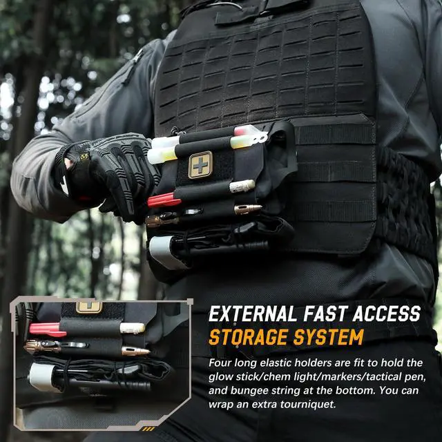 Alt view image 5 of 7 - IFAK Roll Medical Pouch for MOLLE Gear & Duty Belt | Quick Deploy Trauma Kit Carrier with Hypalon Handle, Elastic Loops & Patch Panel