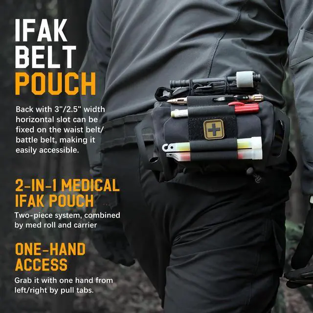 Alt view image 6 of 7 - IFAK Roll Medical Pouch for MOLLE Gear & Duty Belt | Quick Deploy Trauma Kit Carrier with Hypalon Handle, Elastic Loops & Patch Panel