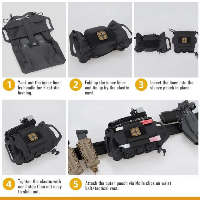 Alt view image 7 of 7 - IFAK Roll Medical Pouch for MOLLE Gear & Duty Belt | Quick Deploy Trauma Kit Carrier with Hypalon Handle, Elastic Loops & Patch Panel