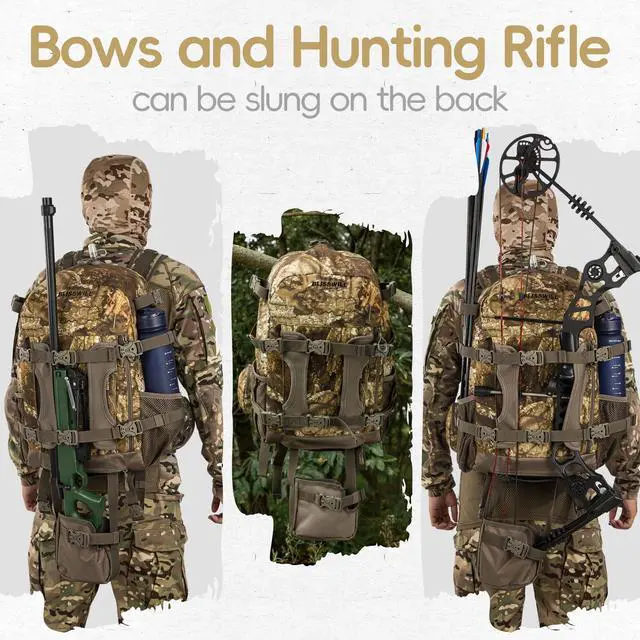 Alt view image 3 of 7 - Hunting Backpack Hunting Day Pack with rifle holder Hunting Gear Accessories gift for men(Timbreon camo)