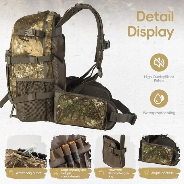 Alt view image 4 of 7 - Hunting Backpack Hunting Day Pack with rifle holder Hunting Gear Accessories gift for men(Timbreon camo)