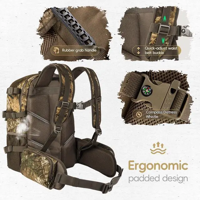 Alt view image 5 of 7 - Hunting Backpack Hunting Day Pack with rifle holder Hunting Gear Accessories gift for men(Timbreon camo)