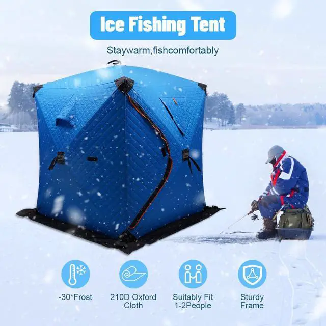 Alt view image 2 of 6 - Ice Fishing Winter Shelter 1-2 Person Portable Ice Shanty for Winter Ice Fishing Tent 3-Layer Portable Thermal Hub Tent with Carrying Bag