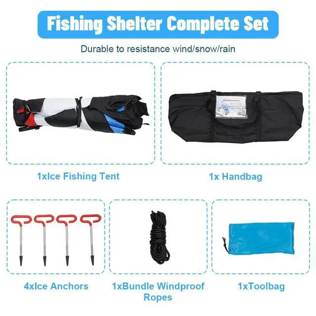Alt view image 4 of 6 - Ice Fishing Winter Shelter 1-2 Person Portable Ice Shanty for Winter Ice Fishing Tent 3-Layer Portable Thermal Hub Tent with Carrying Bag