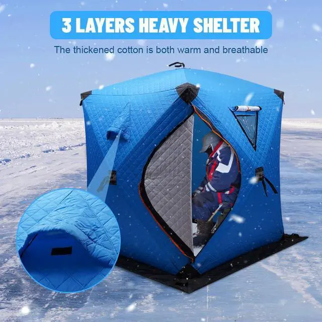 Alt view image 5 of 6 - Ice Fishing Winter Shelter 1-2 Person Portable Ice Shanty for Winter Ice Fishing Tent 3-Layer Portable Thermal Hub Tent with Carrying Bag