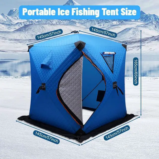 Alt view image 6 of 6 - Ice Fishing Winter Shelter 1-2 Person Portable Ice Shanty for Winter Ice Fishing Tent 3-Layer Portable Thermal Hub Tent with Carrying Bag