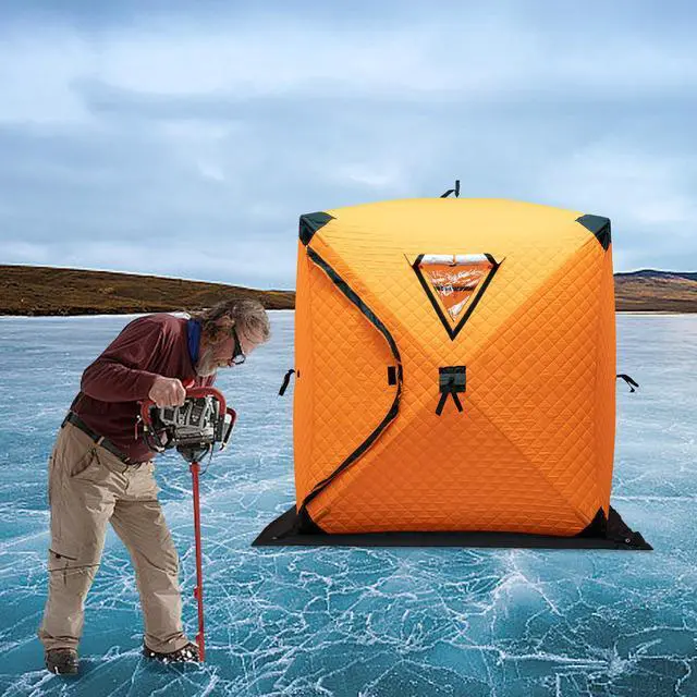Alt view image 5 of 7 - Insulated Tent, 57x57x65in Pop-Up Ice Fishing Tent Portable Insulated Tents for Camping with Windproof Ropes/Ice Anchors, 210d Oxford Cloth, Portable 1-2 Person Ice Shanty for Winter Fishing