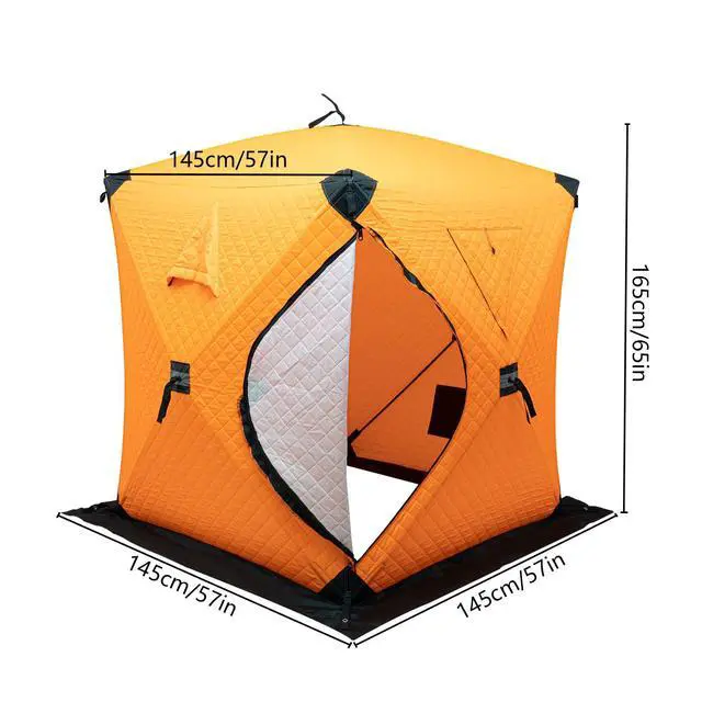 Alt view image 2 of 7 - Insulated Tent, 57x57x65in Pop-Up Ice Fishing Tent Portable Insulated Tents for Camping with Windproof Ropes/Ice Anchors, 210d Oxford Cloth, Portable 1-2 Person Ice Shanty for Winter Fishing