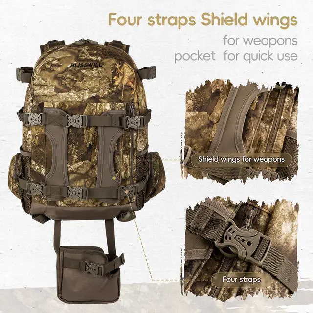 Alt view image 6 of 7 - Hunting Backpack Hunting Day Pack with rifle holder Hunting Gear Accessories gift for men(Timbreon camo)