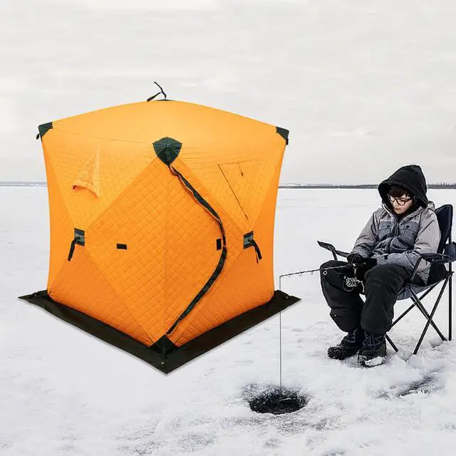 Alt view image 6 of 7 - Insulated Tent, 57x57x65in Pop-Up Ice Fishing Tent Portable Insulated Tents for Camping with Windproof Ropes/Ice Anchors, 210d Oxford Cloth, Portable 1-2 Person Ice Shanty for Winter Fishing
