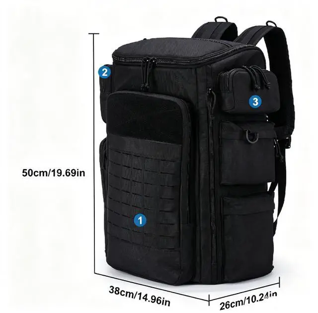 Alt view image 2 of 7 - 1000D Waterproof Tactical BackpackSoccer Backpack 50L for Sports FanMolle Systemfor HikingHuntingOutdoorFitnessCampingMilitaryTrainingBasketballFishingExplorationCompetition