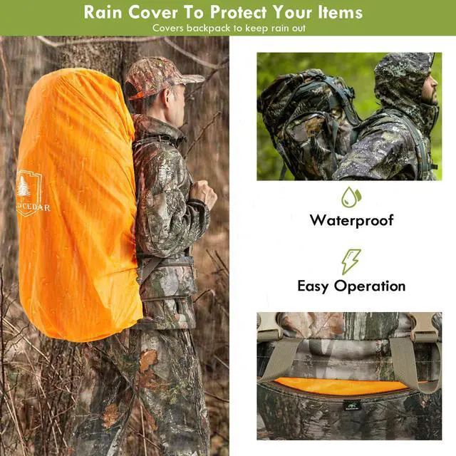 Alt view image 6 of 6 - Hunting Backpack for Men, 60/80L Camo Backpack with Waterproof Rain Cover, 600D Hunting Pack for Hunters