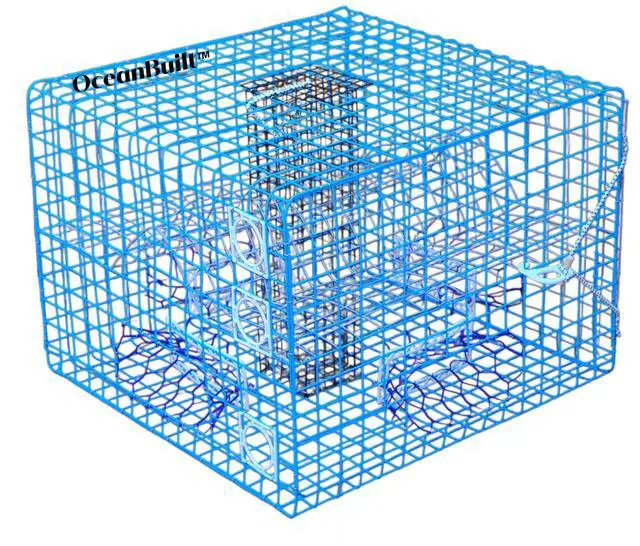 Main image of Florida XL Blue Crab Trap 18 x 24 x 24 Recreational Blue Crab Pot Four-Throat Saltwater Crab Trap Heavy Duty PVC Coated Wire Fishing Trap