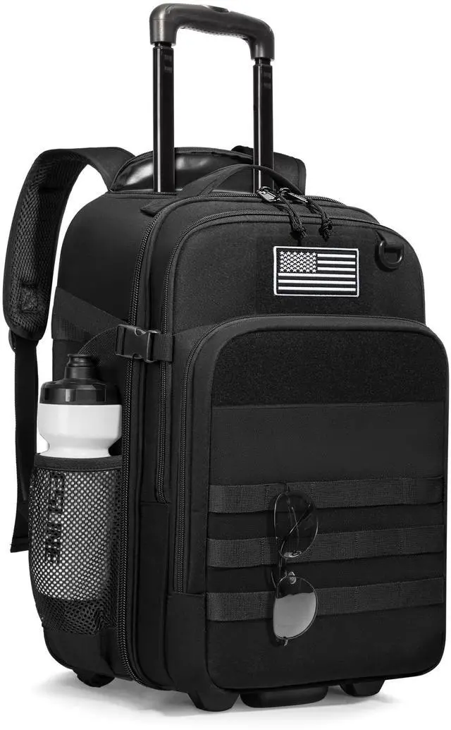 Main image of Rolling Tactical Laptop Backpack, Underseat Travel Backpack | Wheeled Carry-On Luggage, 17" Laptop Sleeve, 4 Expandable Pockets, Molle Loop Panel, 3 Carrying Options, Lockable Zipper