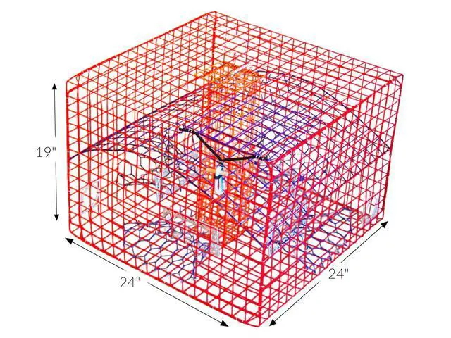 Alt view image 4 of 7 - Florida XL Blue Crab Trap with 6" White Buoy Kit 18 x 24 x 24 Recreational Blue Crab Pot Four-Throat Saltwater Crab Trap Includes Buoy & 30' Rope PVC Coated Wire Fishing Trap