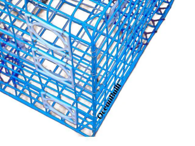 Alt view image 5 of 7 - Florida XL Blue Crab Trap 18 x 24 x 24 Recreational Blue Crab Pot Four-Throat Saltwater Crab Trap Heavy Duty PVC Coated Wire Fishing Trap