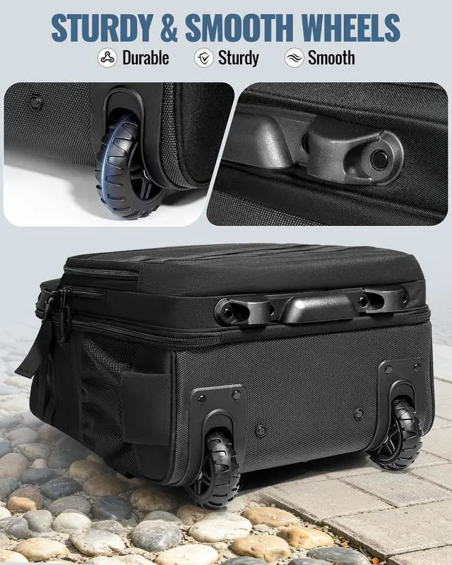 Alt view image 7 of 7 - Rolling Tactical Laptop Backpack, Underseat Travel Backpack | Wheeled Carry-On Luggage, 17" Laptop Sleeve, 4 Expandable Pockets, Molle Loop Panel, 3 Carrying Options, Lockable Zipper
