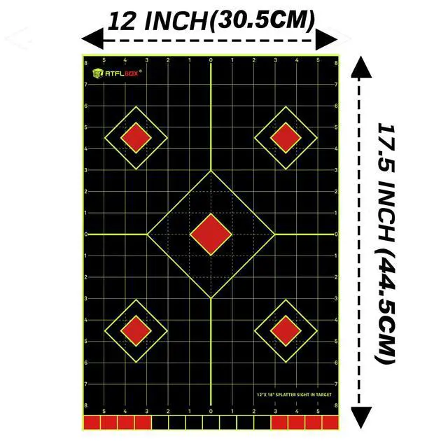 Alt view image 5 of 7 - 12x18 inch Sight in Splatter Paper Target and Adhesive Target Sticker, Two-Color Bright Fluorescent Yellow and White, Easily seen on Impact for Indoor and Outdoor Shooting Range