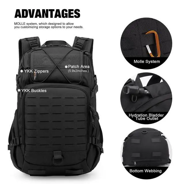 Alt view image 3 of 7 - Small Military Tactical Backpack for Men,25L Molle Cordura Backpack for Hiking,Camping,Rucking