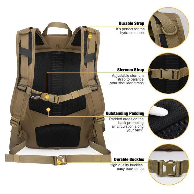 Alt view image 5 of 7 - Small Military Tactical Backpack for Men,25L Molle Cordura Backpack for Hiking,Camping,Rucking