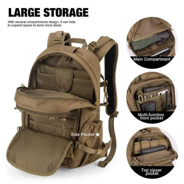 Alt view image 4 of 7 - Small Military Tactical Backpack for Men,25L Molle Cordura Backpack for Hiking,Camping,Rucking