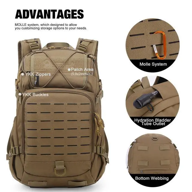 Alt view image 3 of 7 - Small Military Tactical Backpack for Men,25L Molle Cordura Backpack for Hiking,Camping,Rucking