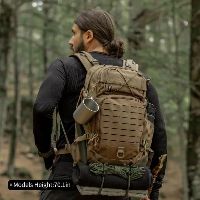 Alt view image 6 of 7 - Small Military Tactical Backpack for Men,25L Molle Cordura Backpack for Hiking,Camping,Rucking