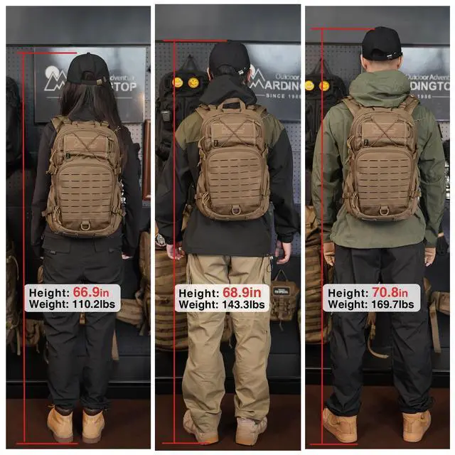 Alt view image 7 of 7 - Small Military Tactical Backpack for Men,25L Molle Cordura Backpack for Hiking,Camping,Rucking