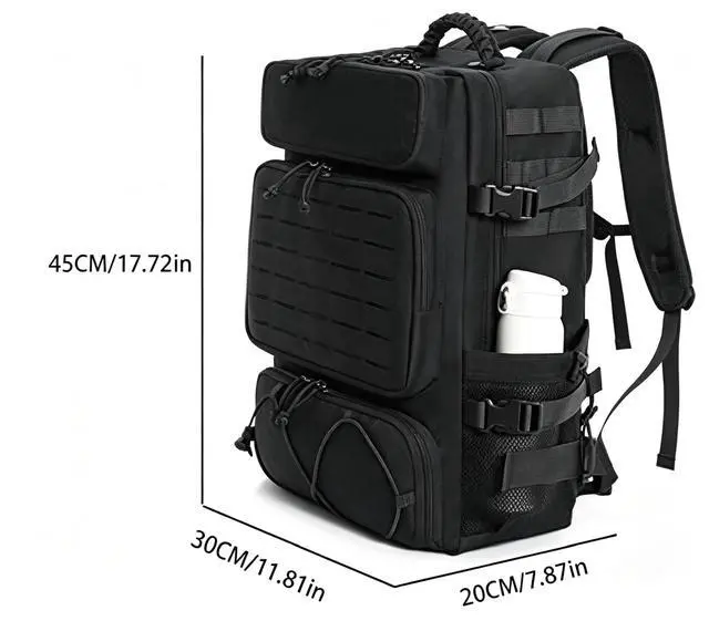 Alt view image 2 of 6 - Tactical Travel Backpack for Men, 35L Military Backpack with Shoe Compartment, 1000D Water Resistant Molle Army Tactical Gear Assault Pack Bag Rucksack for Outdoor Survival Hiking Gym, Black