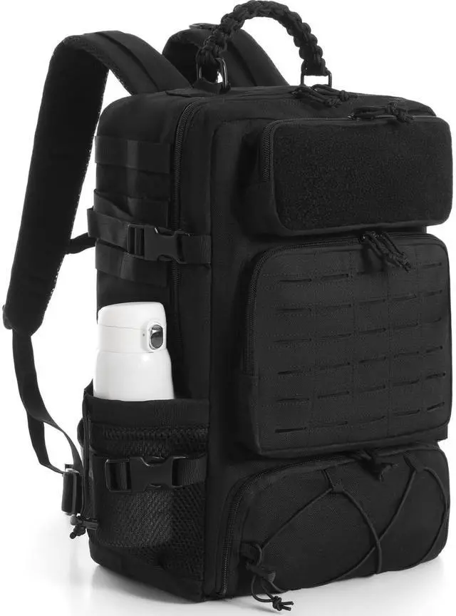 Main image of Tactical Travel Backpack for Men, 35L Military Backpack with Shoe Compartment, 1000D Water Resistant Molle Army Tactical Gear Assault Pack Bag Rucksack for Outdoor Survival Hiking Gym, Black