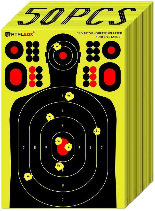 Main image of 12x18 inch Silhouette Splatter Targets and Adhesive Target Sticker, Bright Fluorescent Yellow, Easily seen on Impact for Indoor and Outdoor Shooting Range