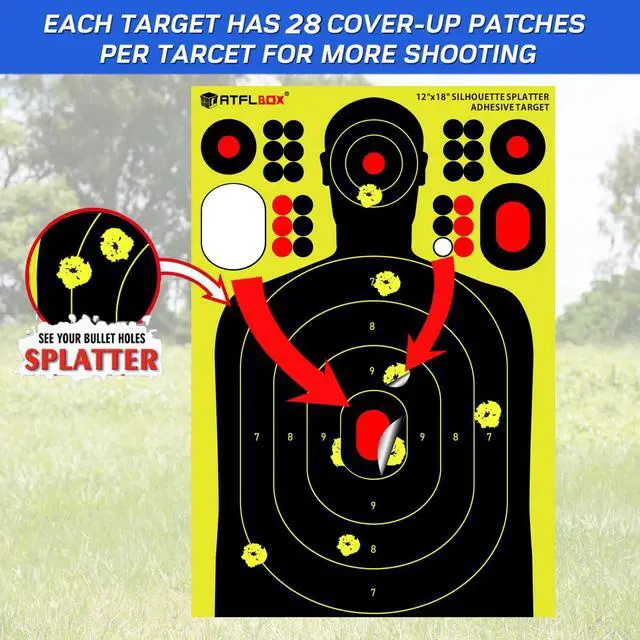 Alt view image 2 of 6 - 12x18 inch Silhouette Splatter Targets and Adhesive Target Sticker, Bright Fluorescent Yellow, Easily seen on Impact for Indoor and Outdoor Shooting Range