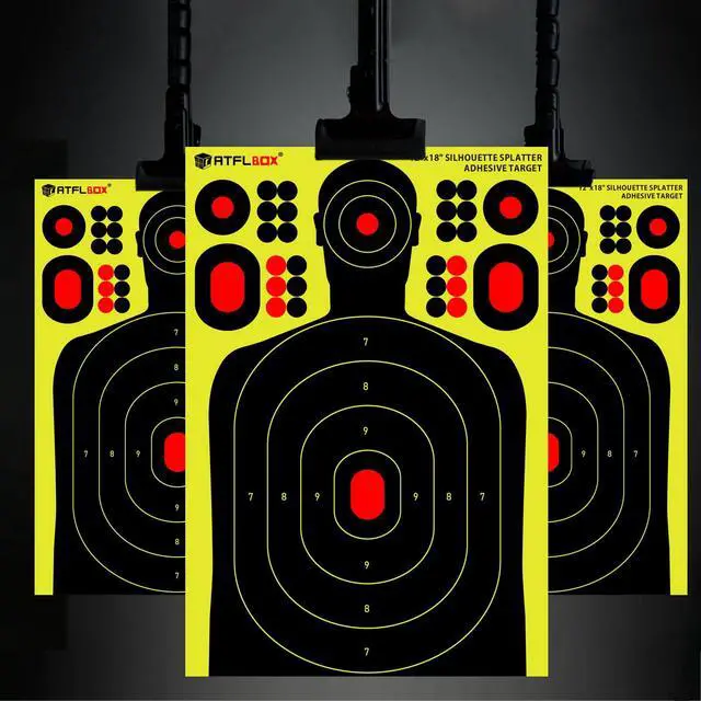 Alt view image 6 of 6 - 12x18 inch Silhouette Splatter Targets and Adhesive Target Sticker, Bright Fluorescent Yellow, Easily seen on Impact for Indoor and Outdoor Shooting Range