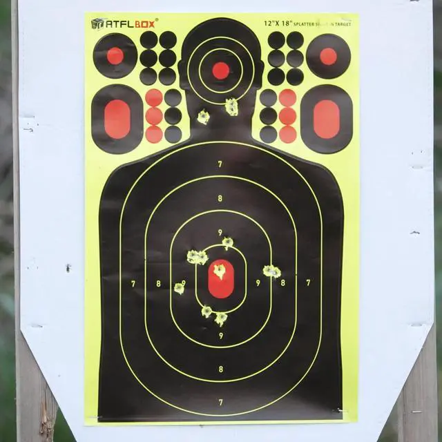 Alt view image 3 of 6 - 12x18 inch Silhouette Splatter Targets and Adhesive Target Sticker, Bright Fluorescent Yellow, Easily seen on Impact for Indoor and Outdoor Shooting Range