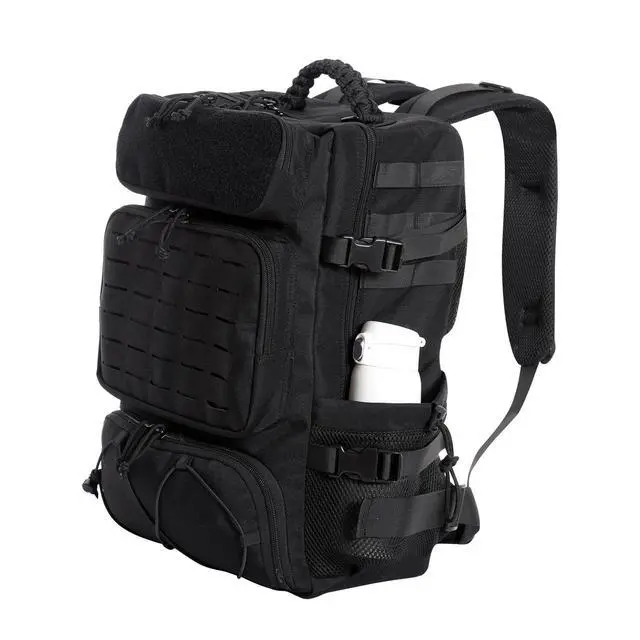 Alt view image 5 of 6 - Tactical Travel Backpack for Men, 35L Military Backpack with Shoe Compartment, 1000D Water Resistant Molle Army Tactical Gear Assault Pack Bag Rucksack for Outdoor Survival Hiking Gym, Black