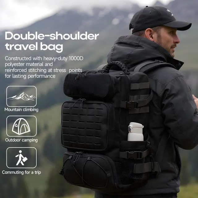 Alt view image 6 of 6 - Tactical Travel Backpack for Men, 35L Military Backpack with Shoe Compartment, 1000D Water Resistant Molle Army Tactical Gear Assault Pack Bag Rucksack for Outdoor Survival Hiking Gym, Black