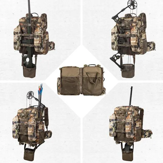 Alt view image 2 of 7 - Upgraded Hunting Backpack,With Padded Weapon Compartment for Bow RifleFor Deer and Elk HuntingHunting bag with Rain Cover(Forest Floor)