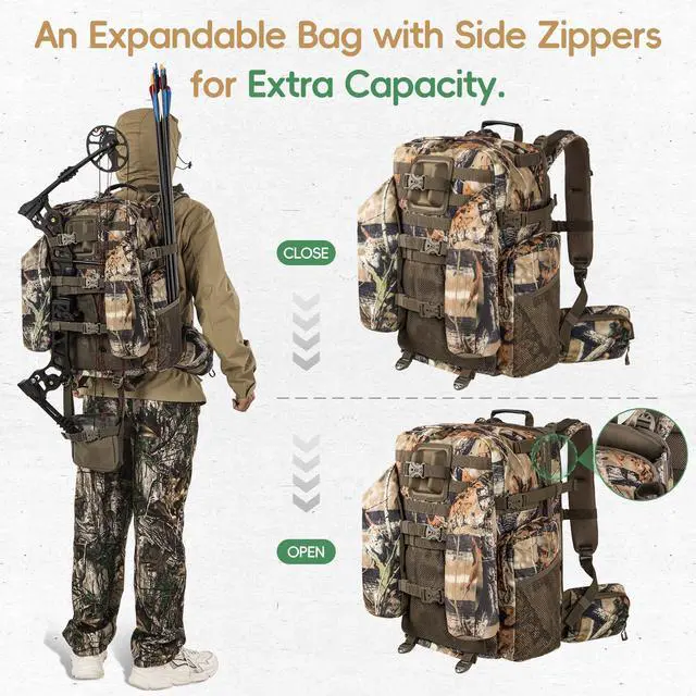 Alt view image 4 of 7 - Upgraded Hunting Backpack,With Padded Weapon Compartment for Bow RifleFor Deer and Elk HuntingHunting bag with Rain Cover(Forest Floor)