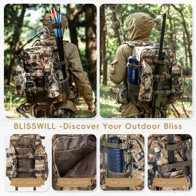 Alt view image 7 of 7 - Upgraded Hunting Backpack,With Padded Weapon Compartment for Bow RifleFor Deer and Elk HuntingHunting bag with Rain Cover(Forest Floor)