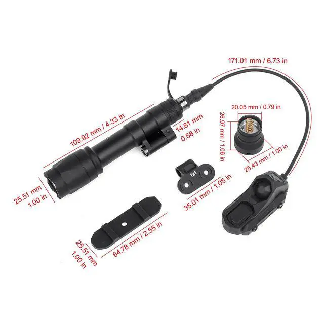 Alt view image 5 of 7 - M600C 800 Lumens Tactical Flashlight with 2 Rotating Bases, with Dual Function Remote Pressure Switch, Light & Pressure Switch Mount Fit for 20mm Picatinny Mlok/Keymod Rail