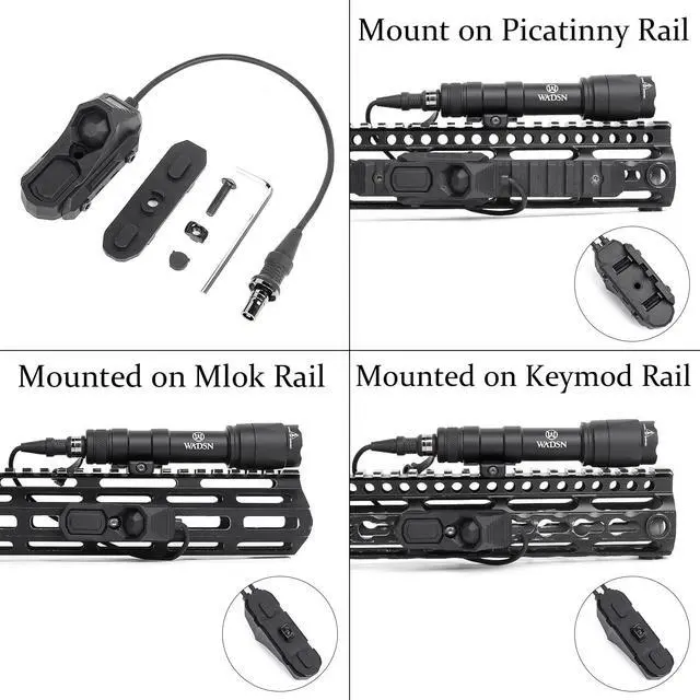 Alt view image 4 of 7 - M600C 800 Lumens Tactical Flashlight with 2 Rotating Bases, with Dual Function Remote Pressure Switch, Light & Pressure Switch Mount Fit for 20mm Picatinny Mlok/Keymod Rail
