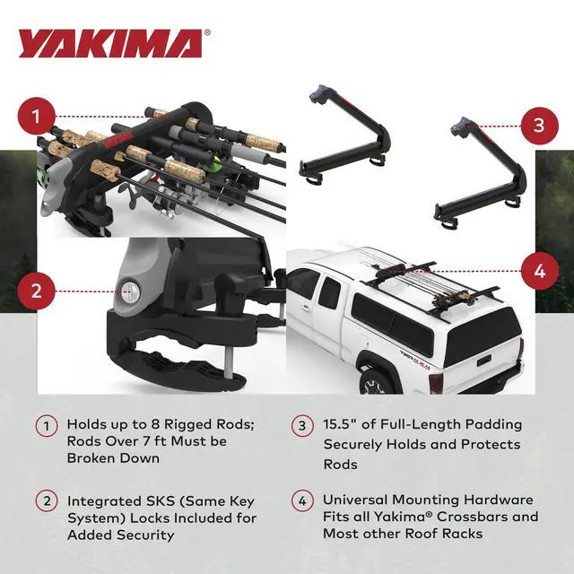 Alt view image 3 of 7 - Fishing Pole Rod Car Rack Mount, ReelDeal 4 Ski & 2 Snowboard Holder w/ SKS Locks - Heavy-Duty and Portable Vehicle Storage Accessories for Travel Organization