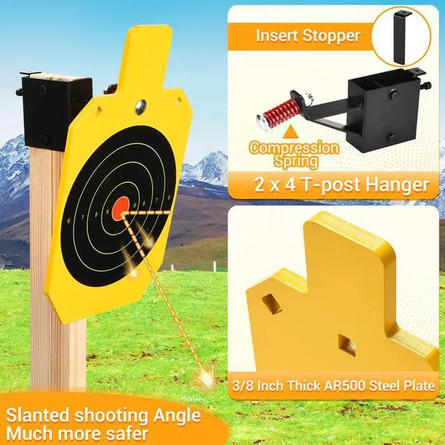 Alt view image 2 of 7 - AR500 Steel Target Stand System, 3/8 Inch Thick Steel Hostage Targets with 2x4 Stable Stand Base, Complete Shooting Kit with 10psc Targets Paper for Shooting Outdoor
