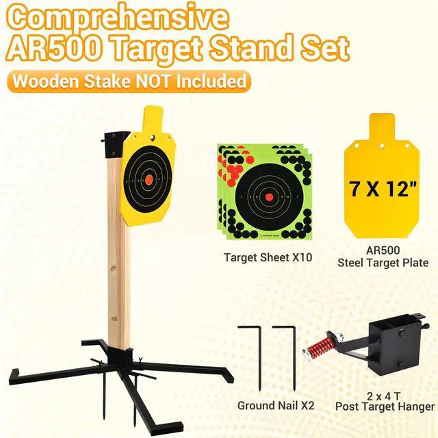 Alt view image 6 of 7 - AR500 Steel Target Stand System, 3/8 Inch Thick Steel Hostage Targets with 2x4 Stable Stand Base, Complete Shooting Kit with 10psc Targets Paper for Shooting Outdoor