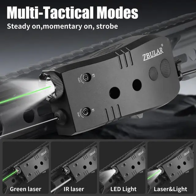Alt view image 2 of 7 - 2000 Lumen Mlok and Picatinny Mounted Tactical Flashlight Green Laser Infrared(IR) Laser 3 in 1 Combo, with Remote Pressure Switch for Rifle