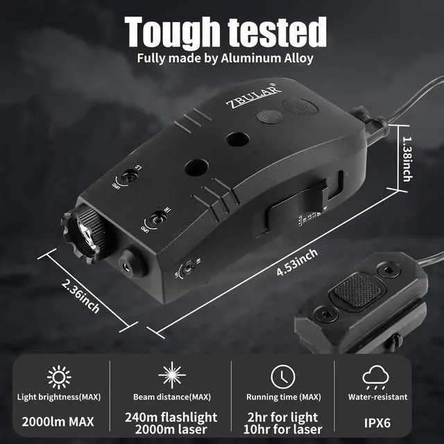 Alt view image 5 of 7 - 2000 Lumen Mlok and Picatinny Mounted Tactical Flashlight Green Laser Infrared(IR) Laser 3 in 1 Combo, with Remote Pressure Switch for Rifle