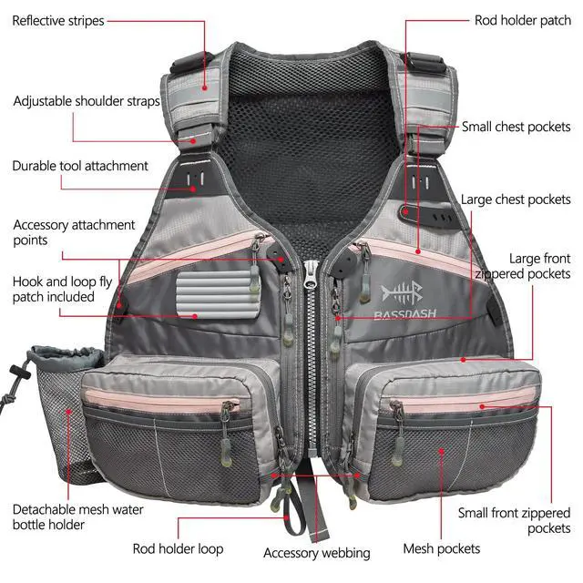 Alt view image 2 of 7 - Fly Fishing Vest Adjustable Size with Detachable Water Bottle Holder for Men and Women FV07
