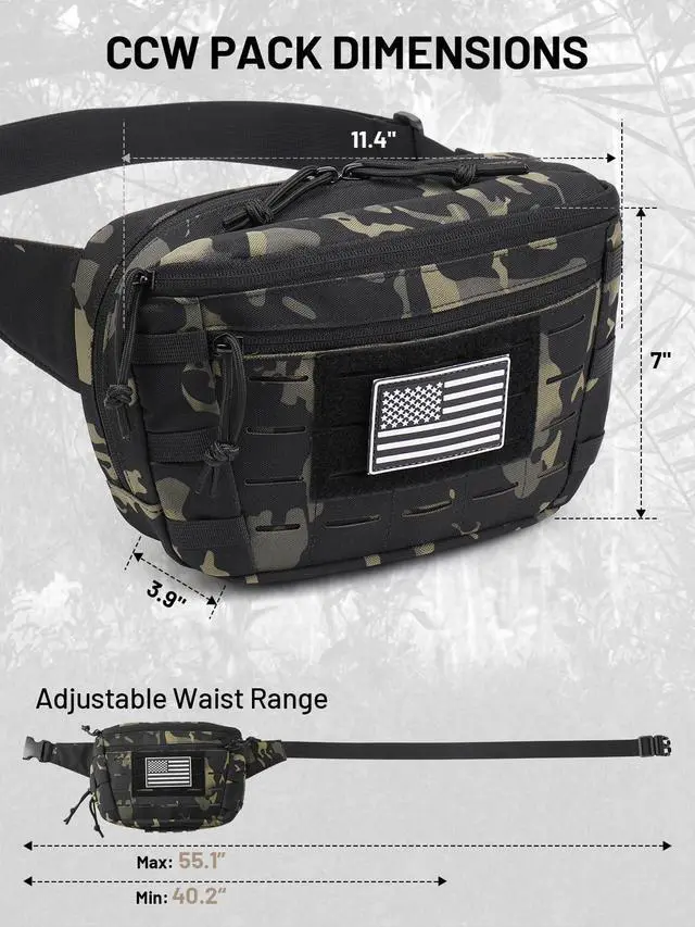 Alt view image 2 of 7 - Tactical Sling Bag, Fanny Pack,2in1,CCW & EDC Shoulder Bag with MOLLE & Pistol Holster - 1000D Adjustable Strap for Outdoor Carry Men & Women