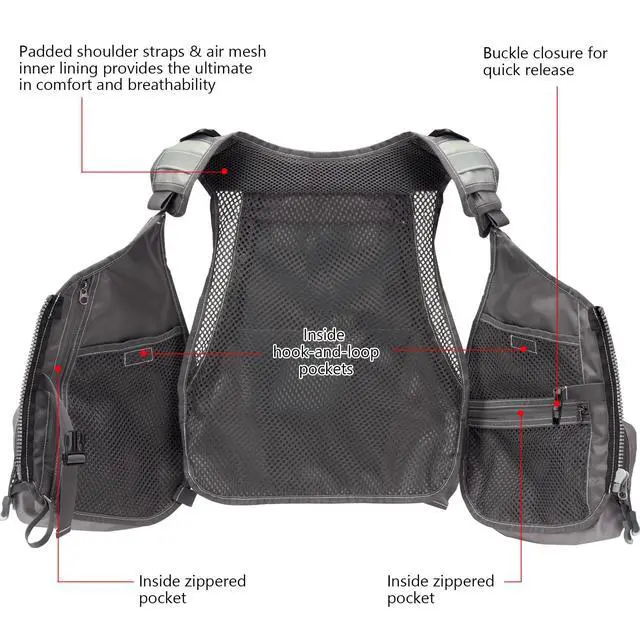 Alt view image 5 of 7 - Fly Fishing Vest Adjustable Size with Detachable Water Bottle Holder for Men and Women FV07